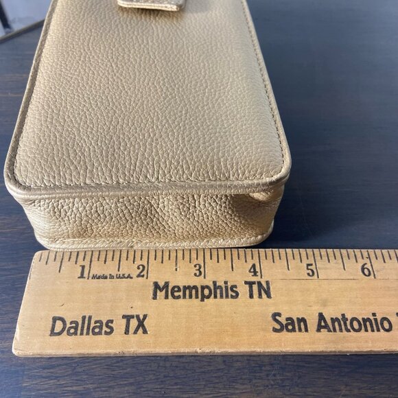 Gold Genuine Leather Mini Crossbody Bag – Chain Strap – Pebbled Leather - Picture 9 of 10